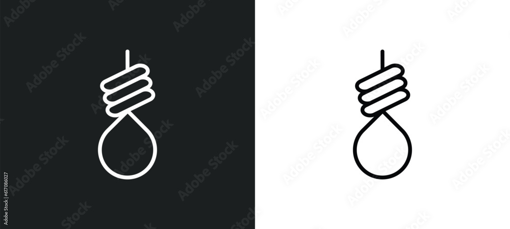 Poster noose line icon in white and black colors. noose flat vector icon from noose collection for web, mob