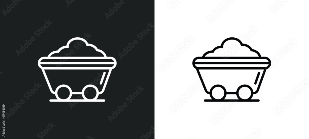 Poster mine wagon line icon in white and black colors. mine wagon flat vector icon from mine wagon collecti