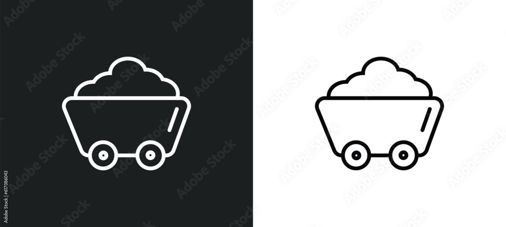 Poster mine line icon in white and black colors. mine flat vector icon from mine collection for web, mobile