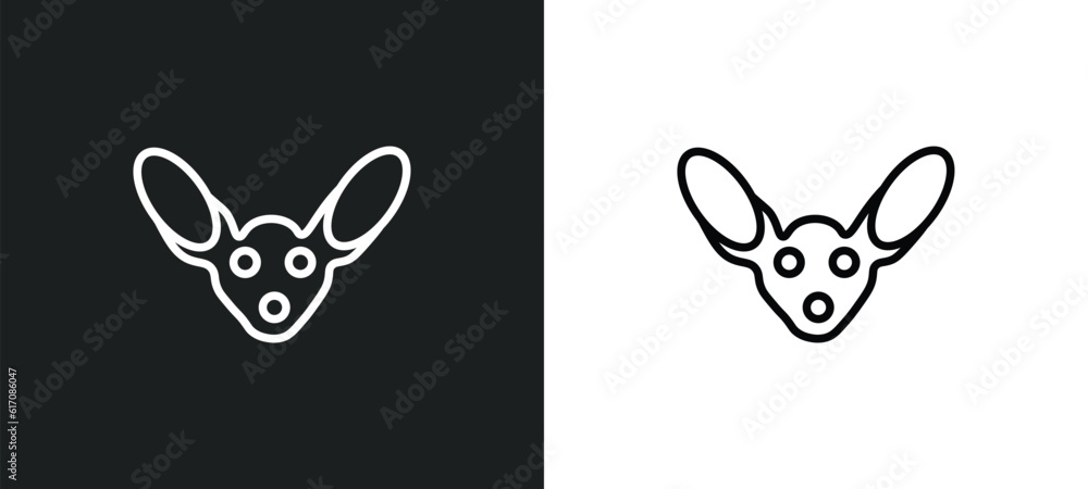 Poster fennec line icon in white and black colors. fennec flat vector icon from fennec collection for web, 