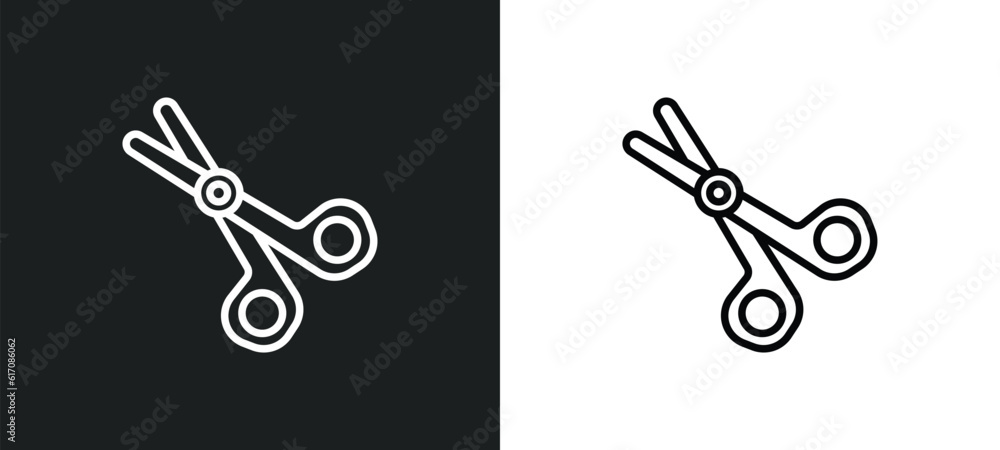 Poster dentist scissors line icon in white and black colors. dentist scissors flat vector icon from dentist