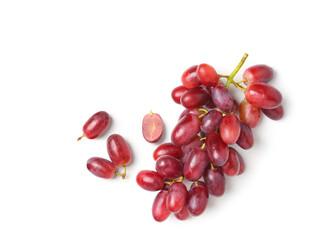 Top view of Red grape cluster isolated on white background.