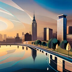 Modern city skyline illustration  of Artificial Intelligence by Generative AI