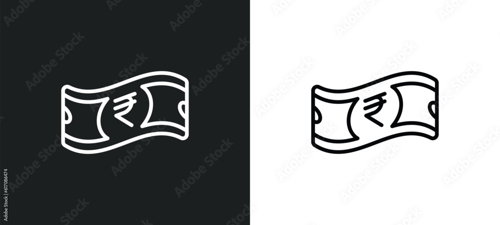 Poster rupee line icon in white and black colors. rupee flat vector icon from rupee collection for web, mob