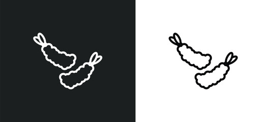 fried shrimp line icon in white and black colors. fried shrimp flat vector icon from fried shrimp collection for web, mobile apps and ui.