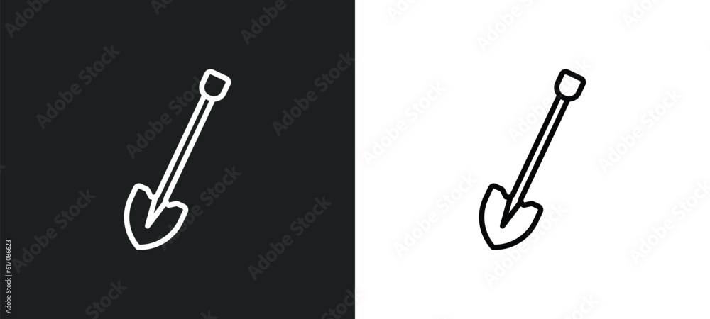 Poster spade tool line icon in white and black colors. spade tool flat vector icon from spade tool collecti