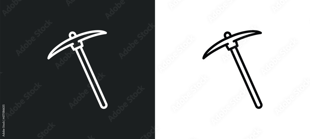 Poster pick axe line icon in white and black colors. pick axe flat vector icon from pick axe collection for