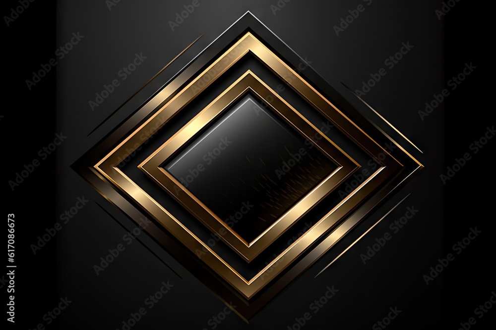 Poster abstract square gold icon design with copy space on black background. generative ai illustrations
