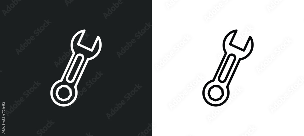 Poster round wrench line icon in white and black colors. round wrench flat vector icon from round wrench co