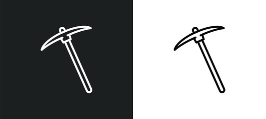pick axe line icon in white and black colors. pick axe flat vector icon from pick axe collection for web, mobile apps and ui.