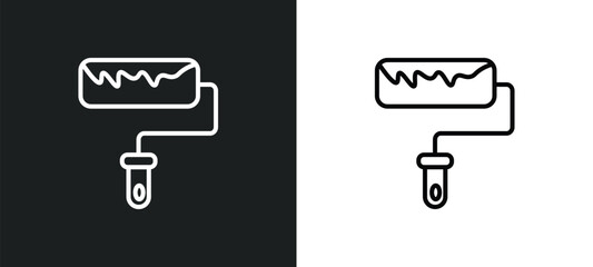 roller and paint line icon in white and black colors. roller and paint flat vector icon from roller paint collection for web, mobile apps ui.