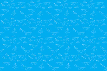 Illustration abstract out line of paper airplane on blue background.