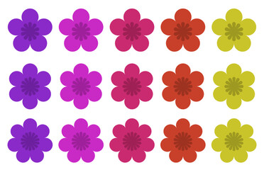 Big collection of floral elements. Set of flowers of various colors. Graphic elements for girls, card decorations or prints