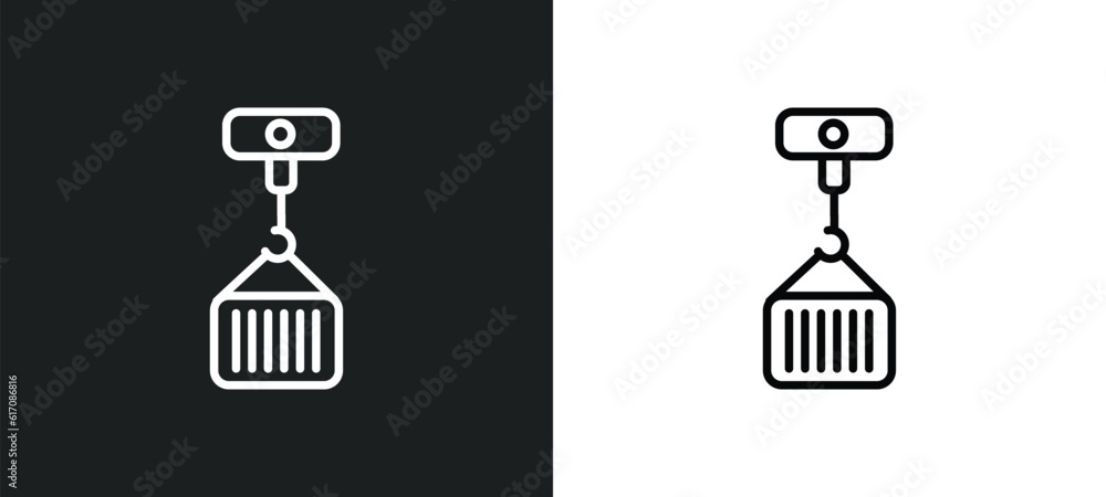 Poster derrick with load line icon in white and black colors. derrick with load flat vector icon from derri