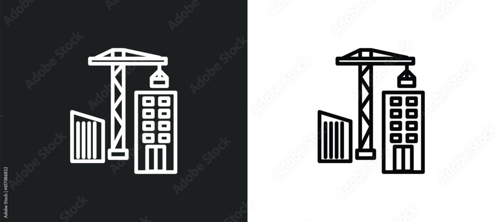 Poster constructions line icon in white and black colors. constructions flat vector icon from constructions