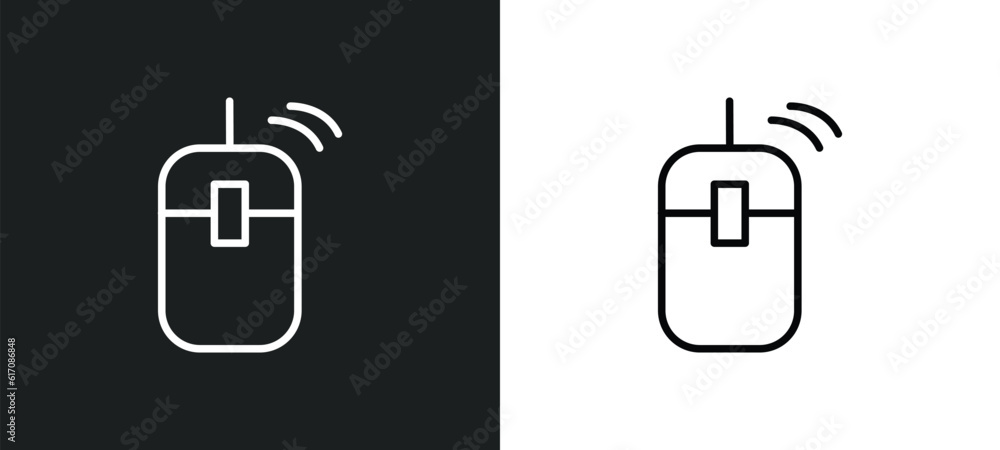 Poster computer mouse device line icon in white and black colors. computer mouse device flat vector icon fr