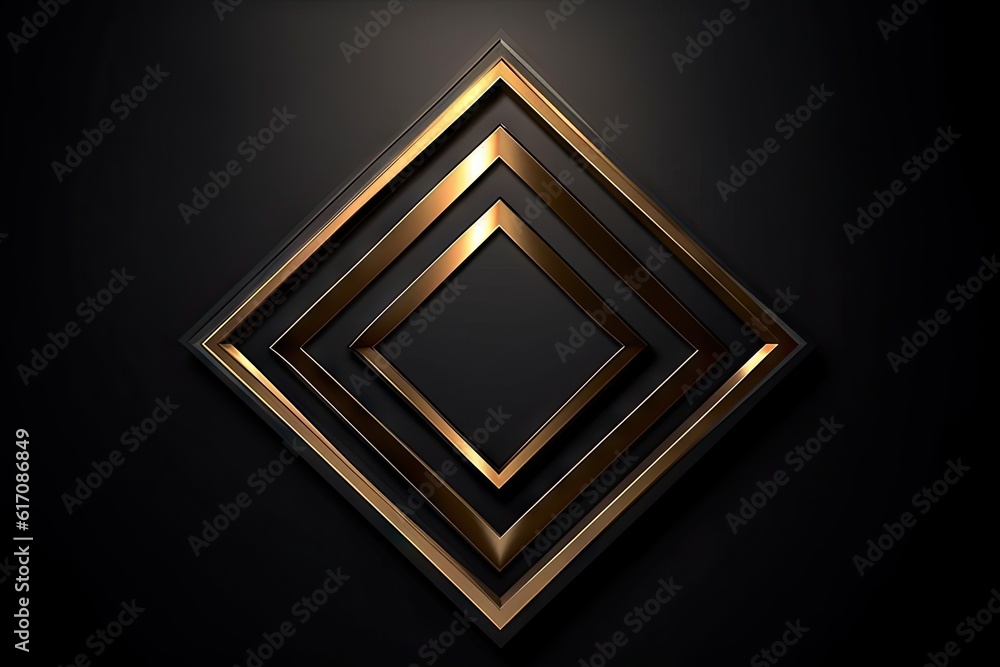 Aufkleber abstract square gold icon design with copy space on black background. generative ai illustrations