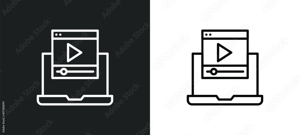 Poster computer video line icon in white and black colors. computer video flat vector icon from computer vi