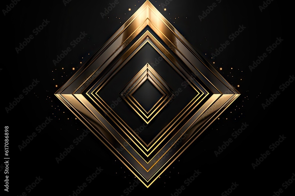 Poster abstract square gold icon design with copy space on black background. generative ai illustrations