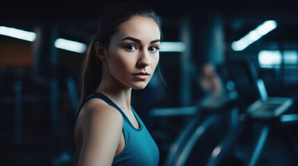 Fototapeta na wymiar Focused Female Athlete Training in the Gym. Generative AI