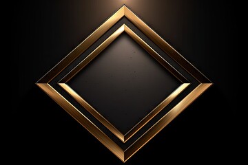 Abstract Square gold Icon Design with Copy Space on Black Background. Generative AI illustrations