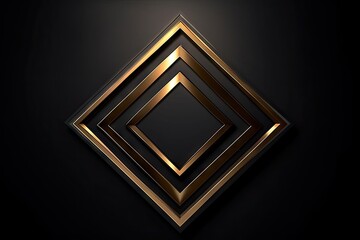 Abstract Square gold Icon Design with Copy Space on Black Background. Generative AI illustrations
