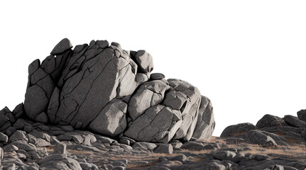 Rock mountain slope foreground close-up isolated on a transparent background. Element for matte painting, copy space. Generative AI. - 617086860