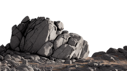 Rock mountain slope foreground close-up isolated on a transparent background. Element for matte painting, copy space. Generative AI.