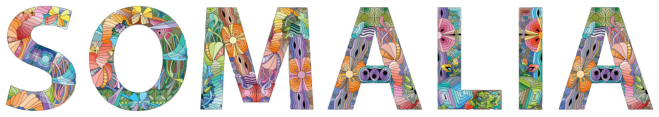 Somalia is a country in the Horn of Africa. Vector decorative zentangle object.