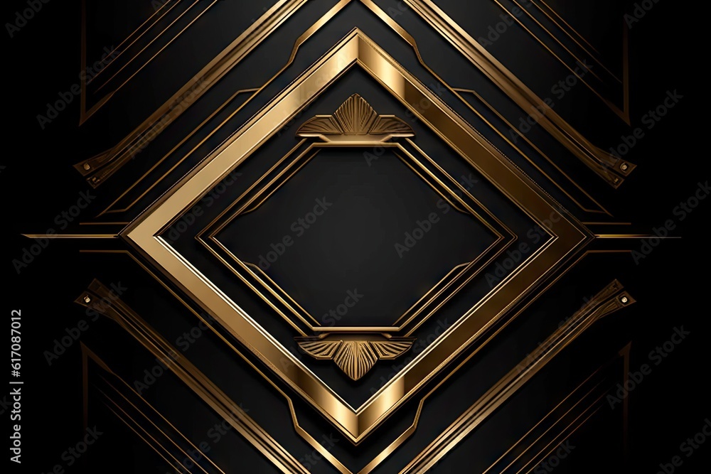 Poster abstract square gold icon design with copy space on black background. generative ai illustrations
