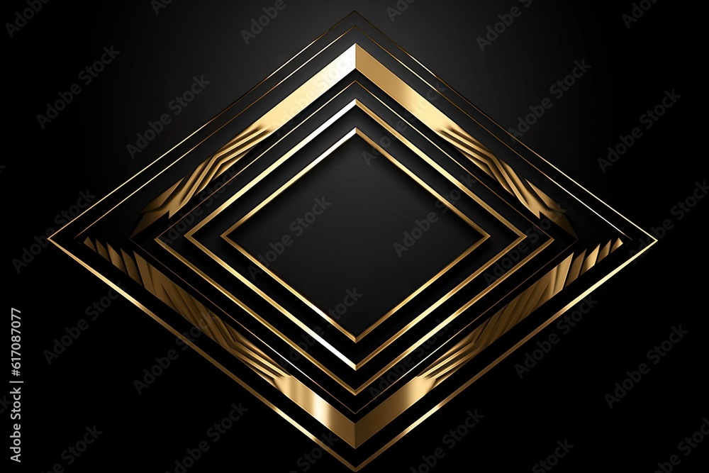 Poster abstract square gold icon design with copy space on black background. generative ai illustrations