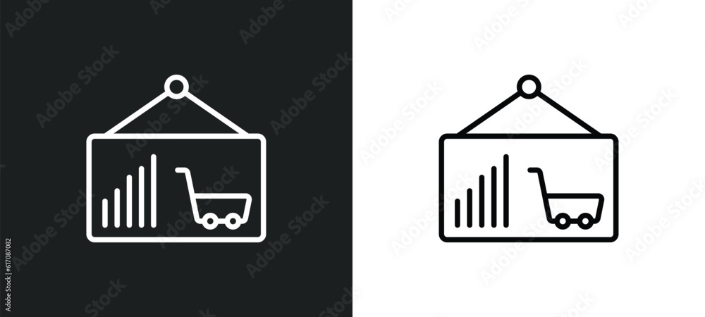Poster graph frame line icon in white and black colors. graph frame flat vector icon from graph frame colle
