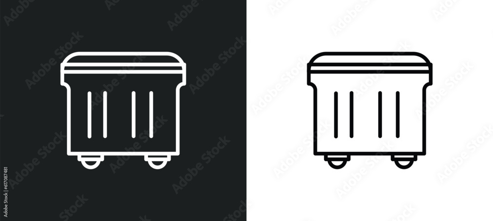 Poster wiping trash container line icon in white and black colors. wiping trash container flat vector icon 