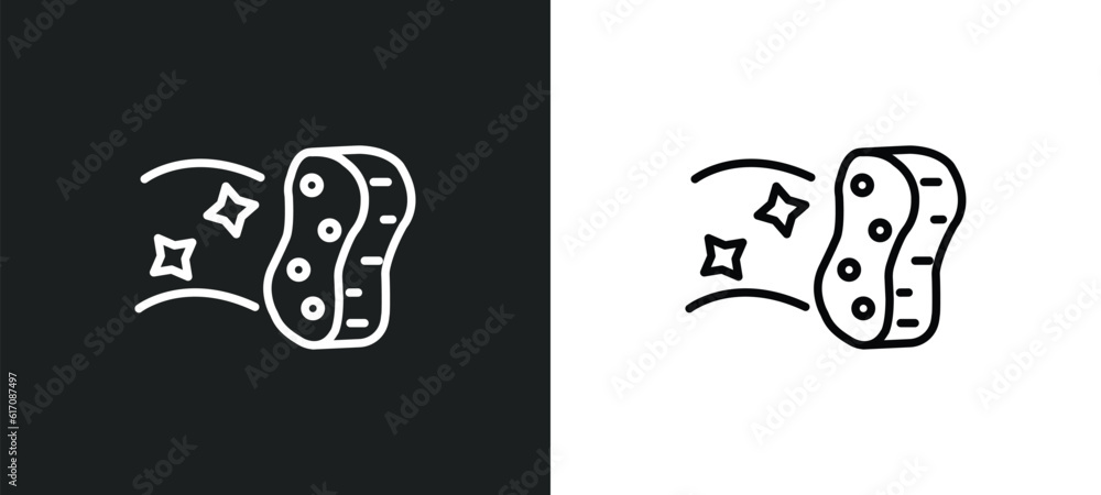 Poster wiping sponge tool line icon in white and black colors. wiping sponge tool flat vector icon from wip