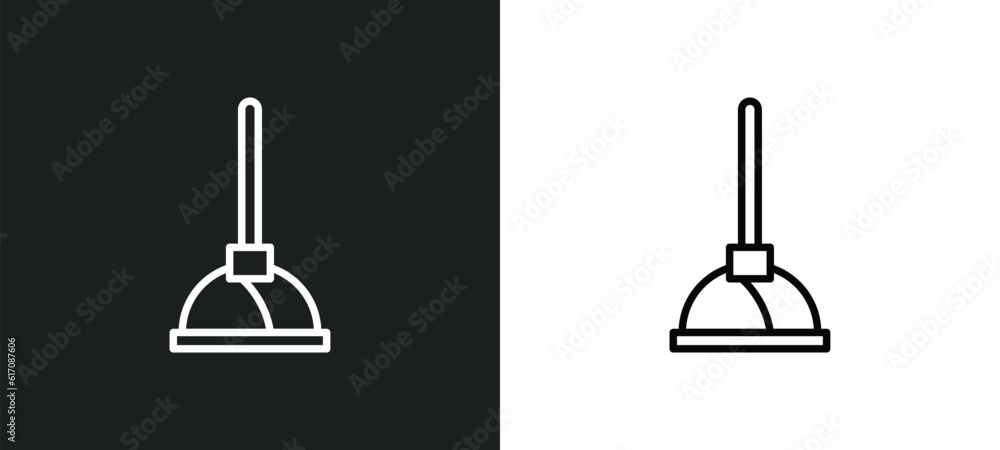 Poster plunger line icon in white and black colors. plunger flat vector icon from plunger collection for we