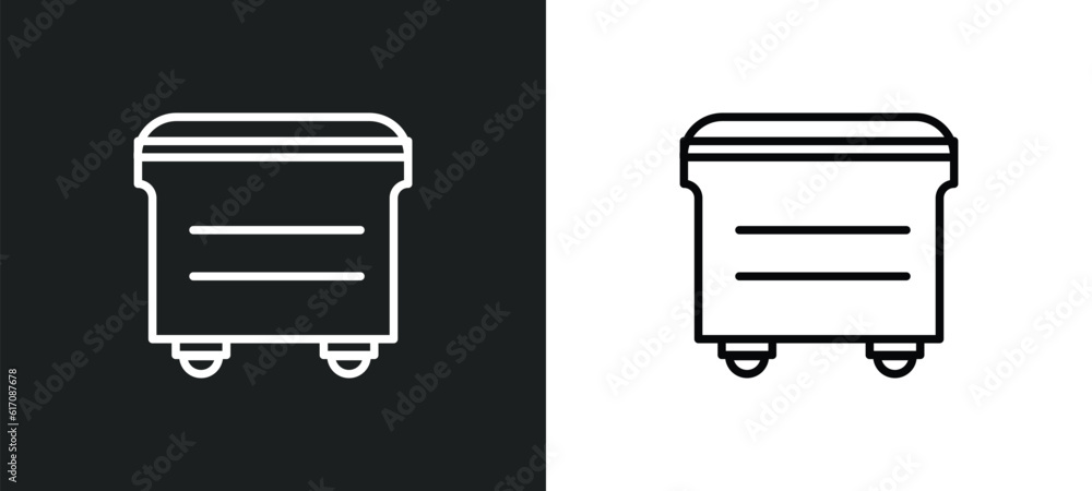 Poster dumpster line icon in white and black colors. dumpster flat vector icon from dumpster collection for