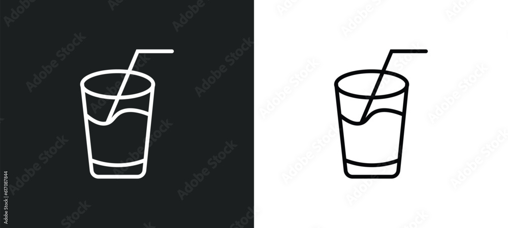 Poster drink with straw line icon in white and black colors. drink with straw flat vector icon from drink w