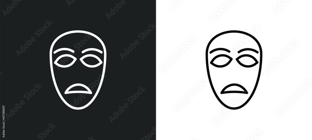 Poster sad mask line icon in white and black colors. sad mask flat vector icon from sad mask collection for
