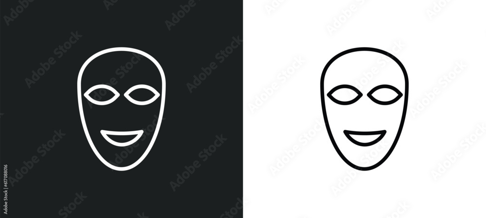 Poster smile mask line icon in white and black colors. smile mask flat vector icon from smile mask collecti