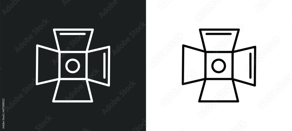 Poster cinema light source line icon in white and black colors. cinema light source flat vector icon from c