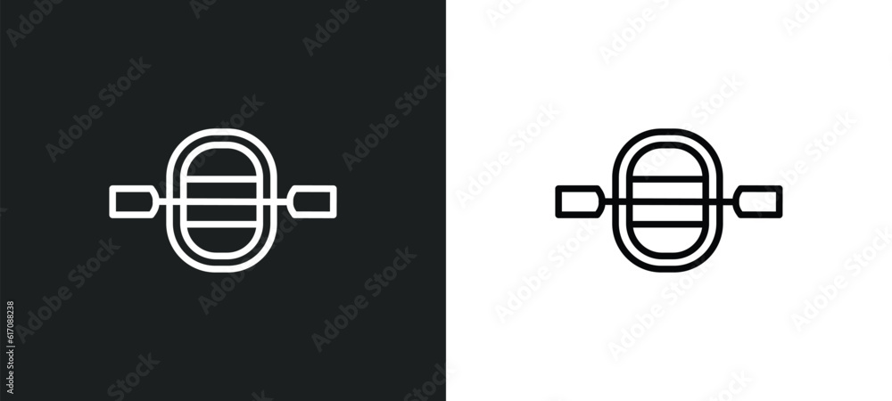 Poster raft line icon in white and black colors. raft flat vector icon from raft collection for web, mobile