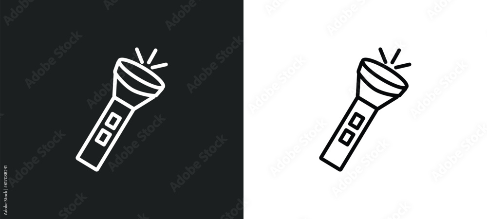 Aufkleber flashlight line icon in white and black colors. flashlight flat vector icon from flashlight collecti