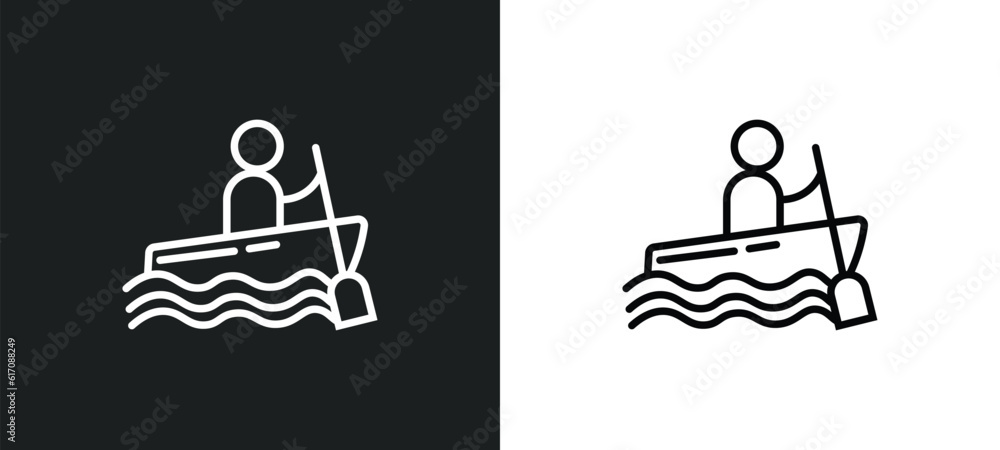 Poster rafting line icon in white and black colors. rafting flat vector icon from rafting collection for we