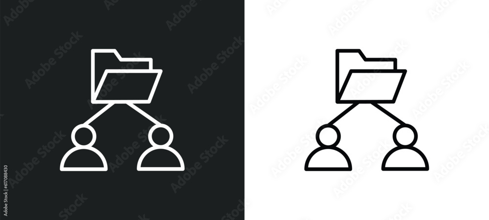 Aufkleber users interconnected line icon in white and black colors. users interconnected flat vector icon from