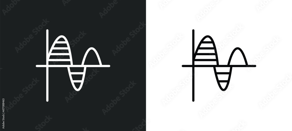 Poster sine waves analysis line icon in white and black colors. sine waves analysis flat vector icon from s
