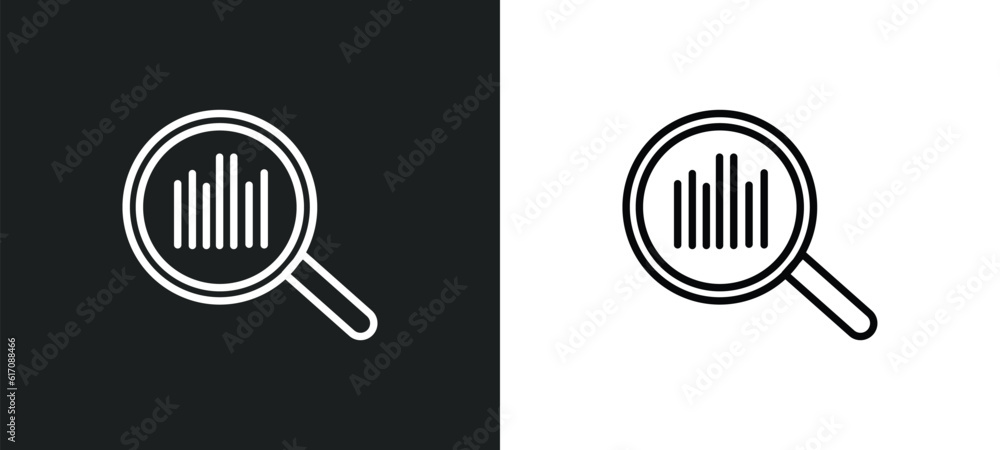 Poster search analytics line icon in white and black colors. search analytics flat vector icon from search 