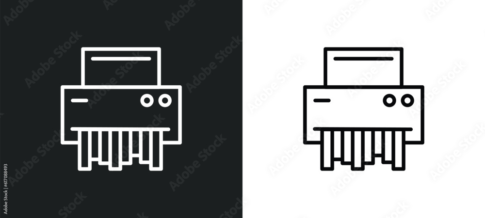 Poster paper shredder line icon in white and black colors. paper shredder flat vector icon from paper shred