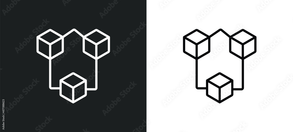 Poster connection box chart line icon in white and black colors. connection box chart flat vector icon from