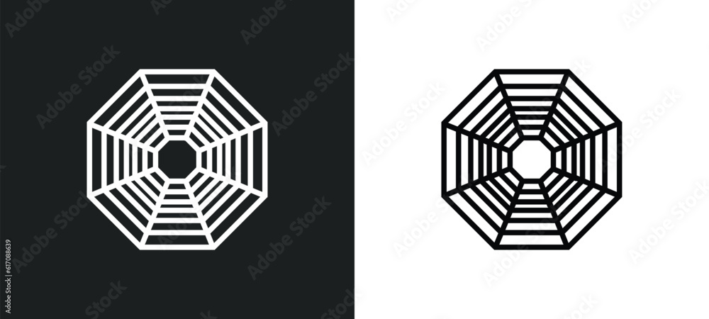Poster spider chart line icon in white and black colors. spider chart flat vector icon from spider chart co