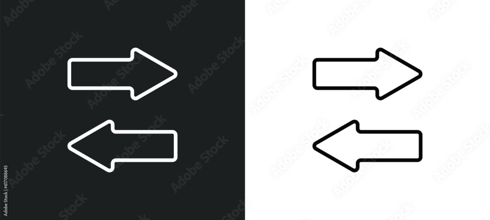 Poster two way arrows line icon in white and black colors. two way arrows flat vector icon from two way arr
